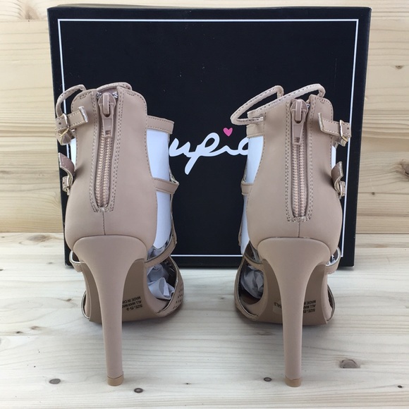 Qupid Interest-125 Taupe Perforated Gladiator Lace - Picture 6 of 8